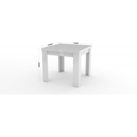 Tavolo Allungabile fino a 180 cm Base Metallo bianco Moderno Piano in Vetro Bianco 90×90x75 cm. Mis